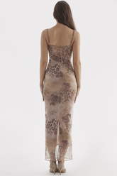 Cremefarbenes Maxikleid mit Blumenmuster